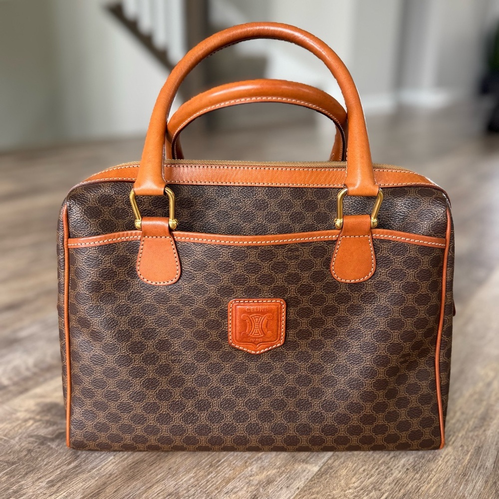 Authenticated! Vintage! Celine Macadam Boston Bag - Coated Canvas and Leather
